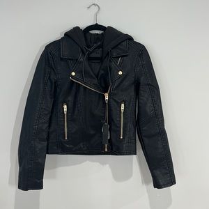 BLANKNYC faux leather jacket with removable hood. Size Small. NWT